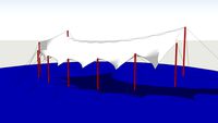 surfaces hypar shaped suspended from two main masts and steelcable in catenary form