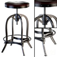 Dempsey Swivel Iron Bar Stool, Brown Leather