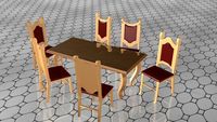 6 chairs and a wooden table WKS Style 3D Model