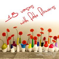 18 vases with fake flowers