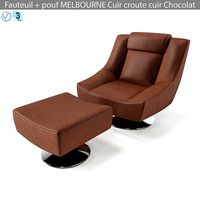 MELBOURNE armchair and ottoman Crust leather Chocolate