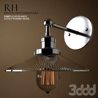 20TH C. FACTORY FILAMENT RIBBED GLASS SCONCE - POLISHED NICKEL