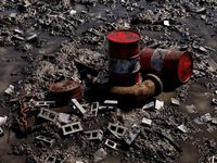 Muddy Junkyard Blender Scene with Props and Debris