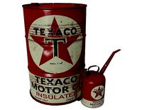 Old TEXACO Motor Oil Barrel and Canister
