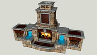 Tuscany Fireplace, Hearth, Wood Box Set, Water Feature Pair