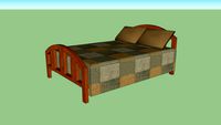 Bed w/ Wood Frame, Pillows, and Bedspread