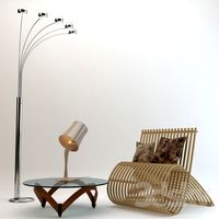 En Pointe Coffee Table + garden chair + light lamps