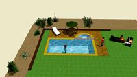 Piscina con spa y deck